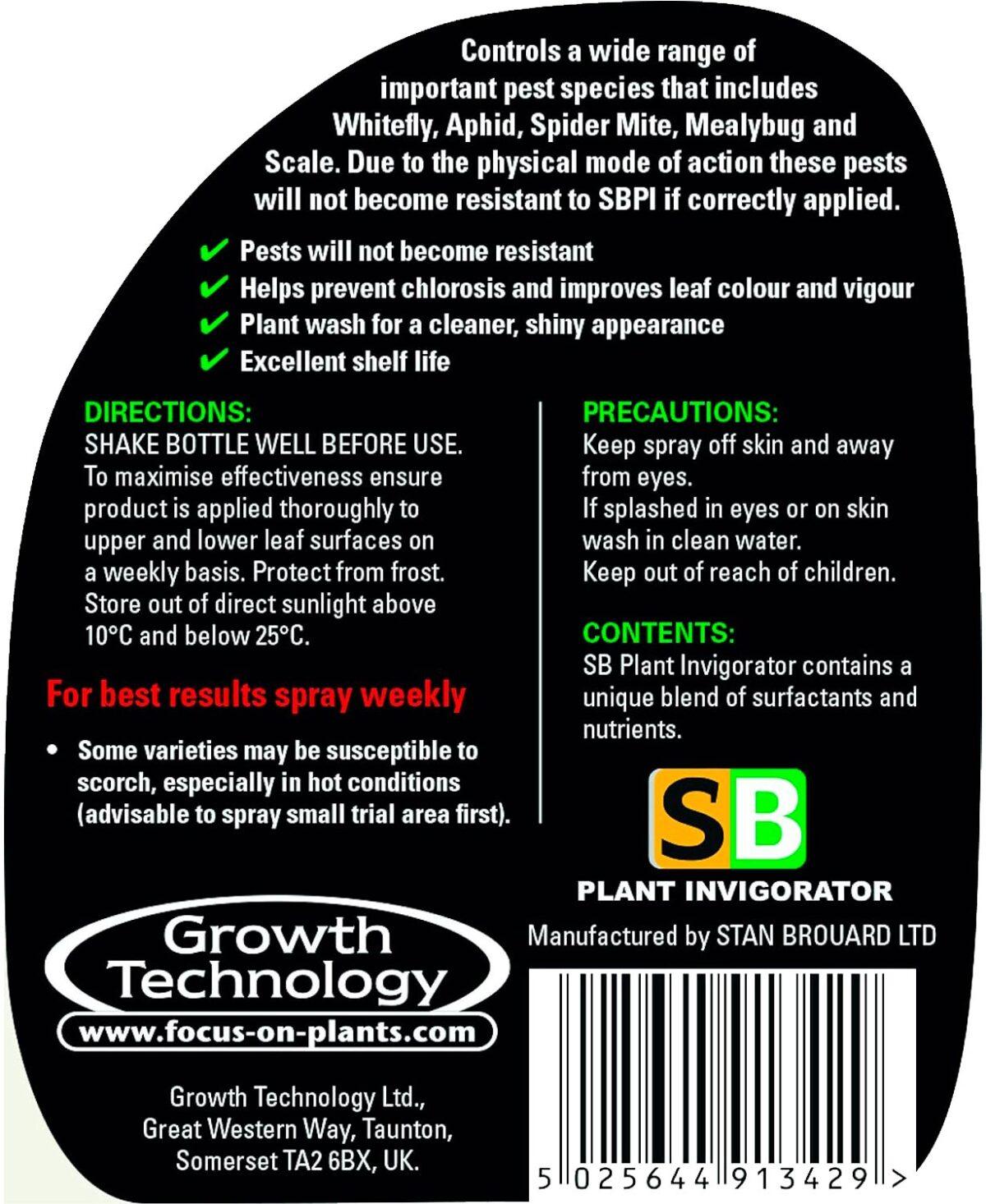 SB Plant Invigorator and Bug Killer 500ml - back